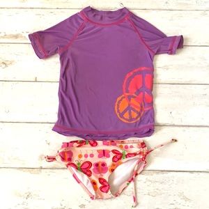 Girls Size 6 / 6x Swimsuit Rashguard 2 Pc Swim Set Purple Pink Butterfly Print